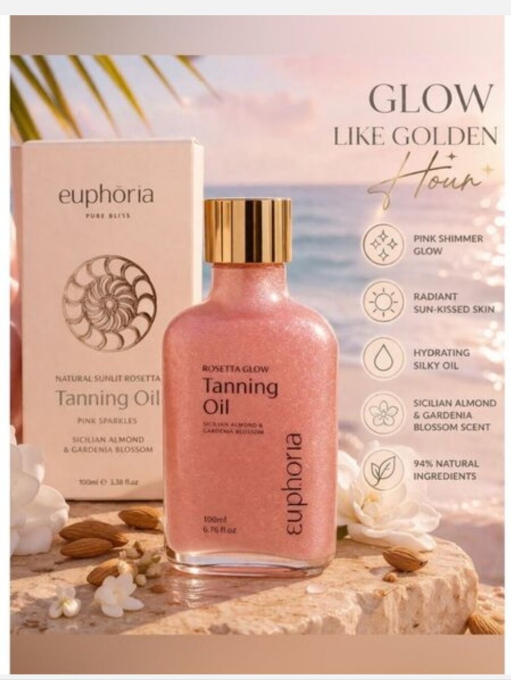 ✨ Euphoria Rosetta Glow Pink Tanning Oil Shimmer 100mL NEW ✨